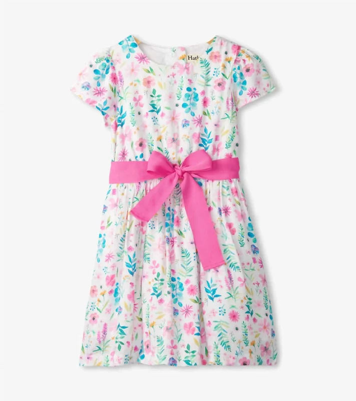 Girls' Pressed Flower Garden Dress In White Velvet unclassified dresses