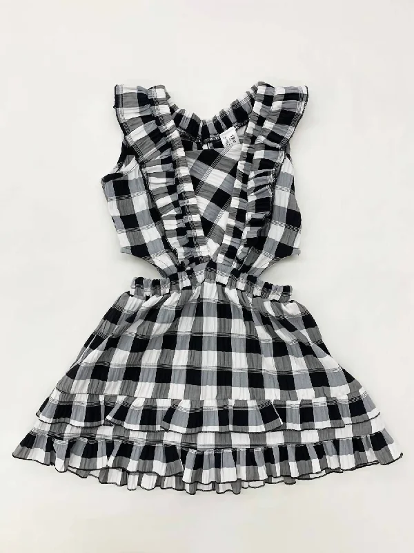 Girls Ruffle Check Dress With Side Cutout Dress In Black & Ivory Chic unclassified dresses