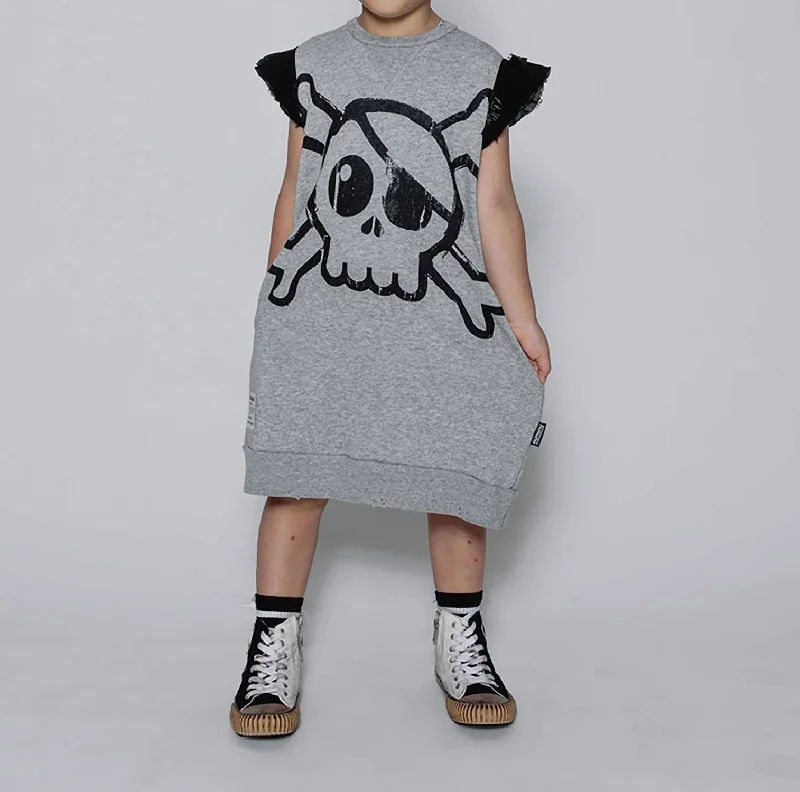 Girls Ruffled Sleeve Sweat Dress In Heather Grey Beach unclassified dresses