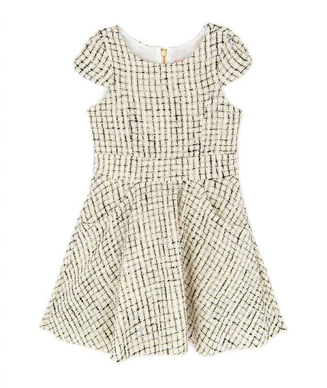 Girls Sasha Tweed Cap Sleeve Pocket Dress In Black/white Everyday wear unclassified dresses