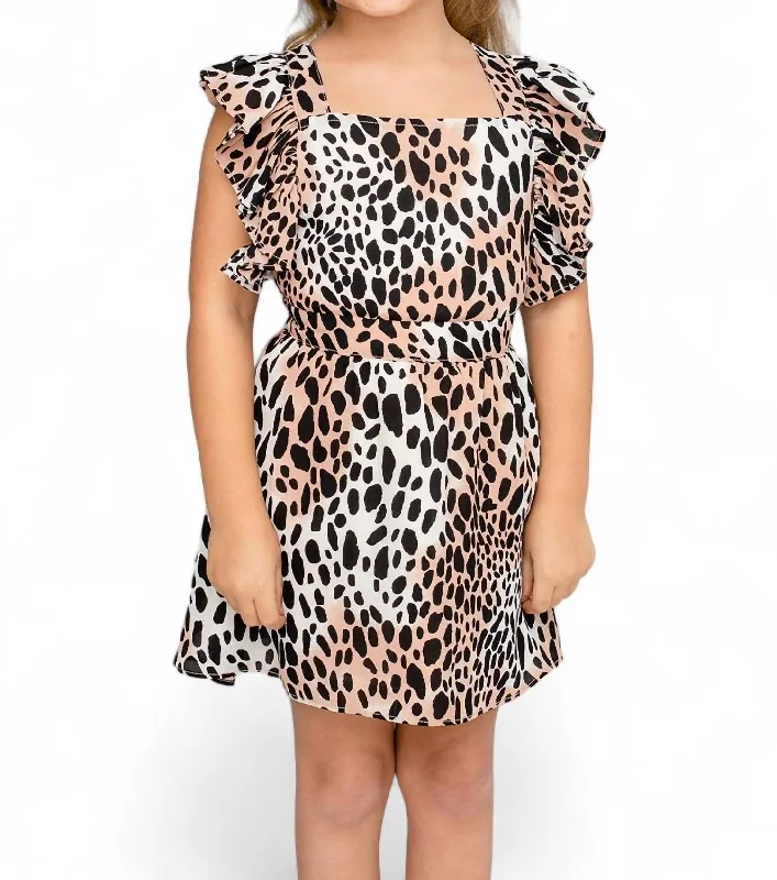 Girl's Shiloh Flutter Sleeve Dress In Cheetah Fashionable unclassified dresses