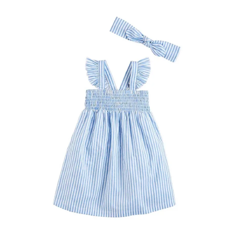 Girl's Smocked Sundress & Headband In Blue Date night unclassified dresses