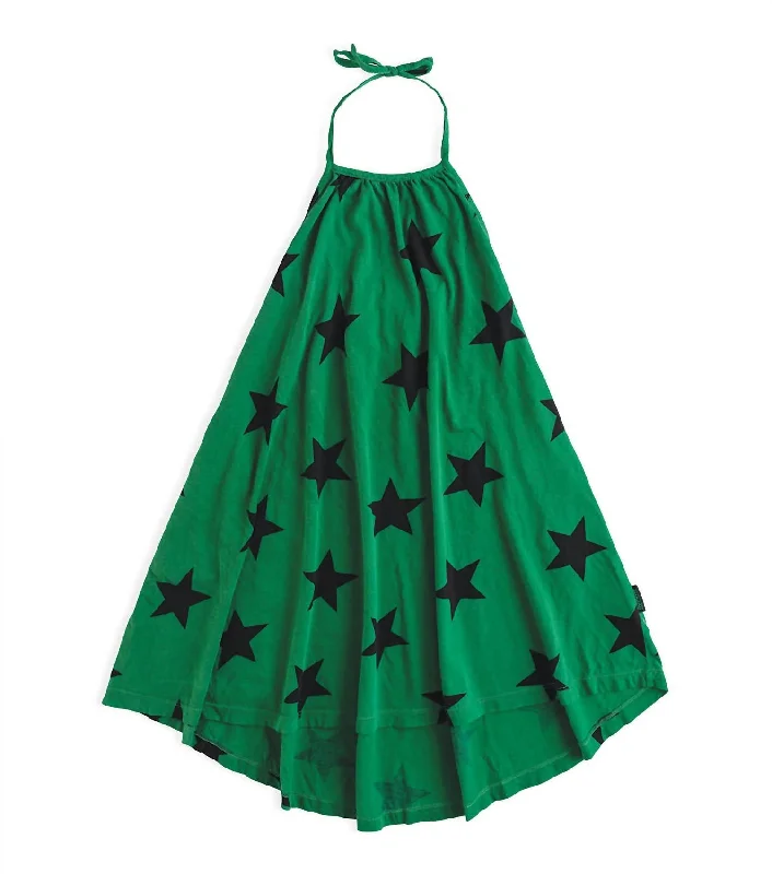 Girl's Star Collar Dress In Moss Green Bright color unclassified dresses