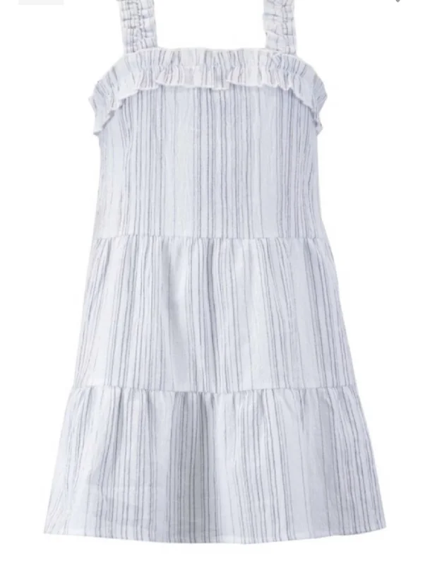 Girls' Stripe Tiered Dress In Light Blue/white Fashionable unclassified dresses