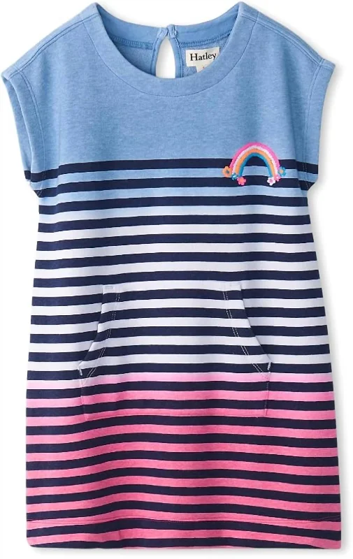 Girls' Tall Sunset Stripe Terry Slouchy Dress In Vista Blue Casual chic unclassified dresses