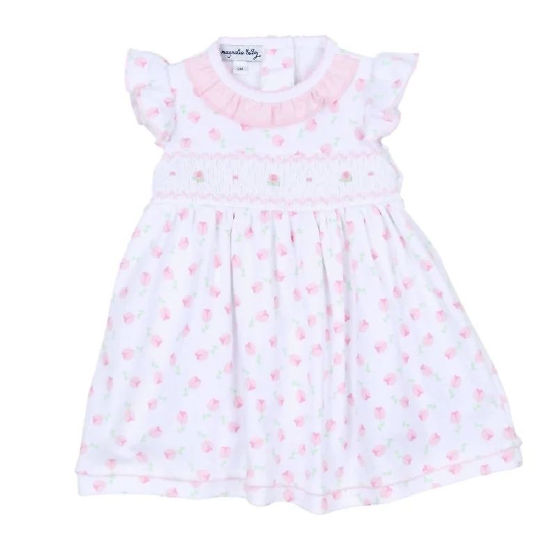 Girls' Tessa's Classics Smocked Print Dress In Pink Tulle unclassified dresses