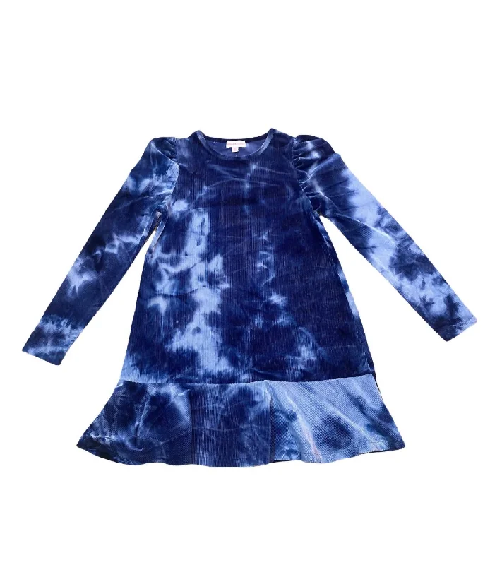 Girls Tie Dye Velour Dress In Navy Luxury unclassified dresses