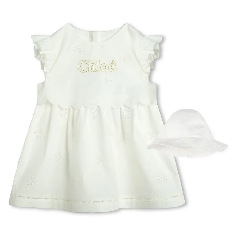 Ivory Star Embroidered Dress + Hat Set Polka dot unclassified dresses