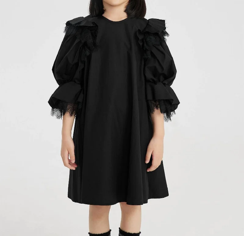 Kids Aline Puff Sleeve Dress In Coal Dark color unclassified dresses