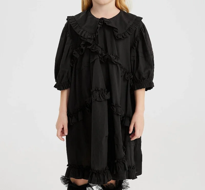 Kids Asymmetric Ruffle Collared Dress In Coal Party unclassified dresses