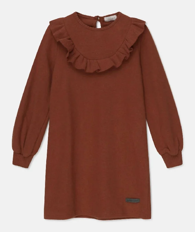 Kids Carol Knit Ruffle Dress In Brown Chiffon unclassified dresses