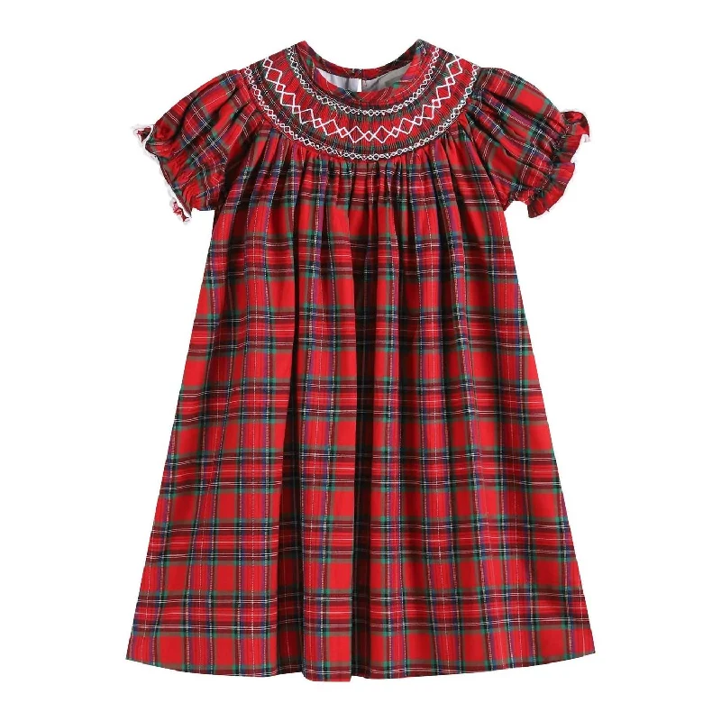 Kids Christmas Plaid Bishop Dress In Red Fall unclassified dresses