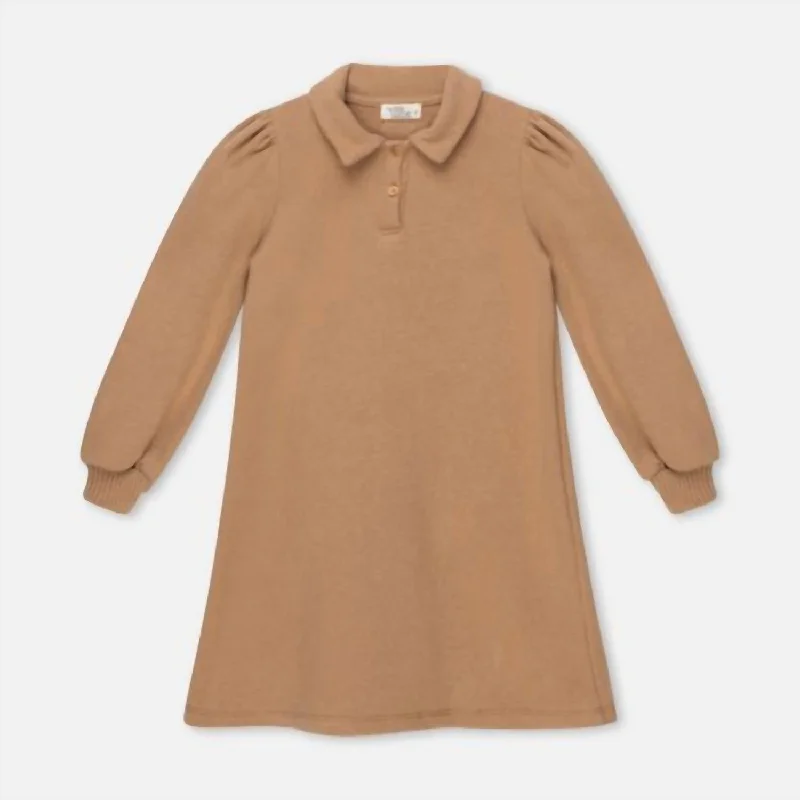 Kids Organic Knit Dress In Camel Denim unclassified dresses