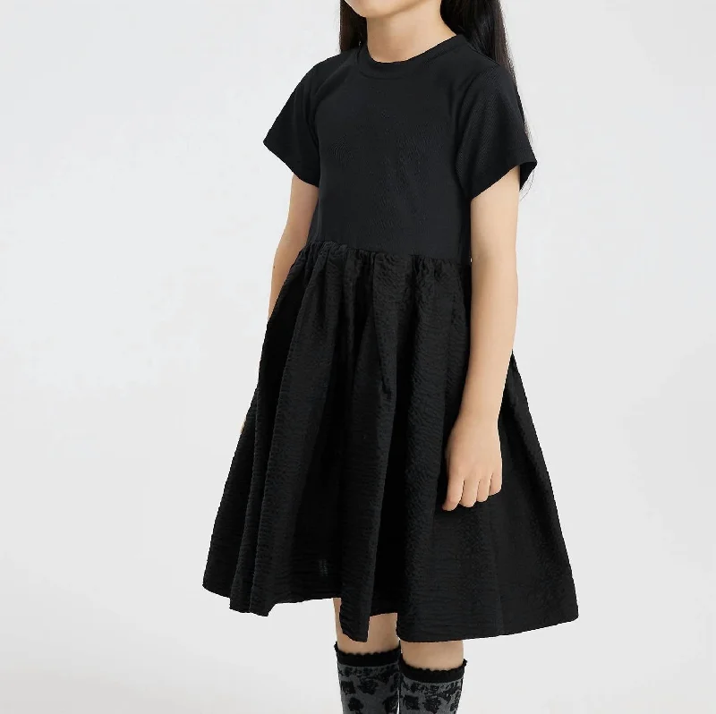 Kids Waisted Blouson Loose Pleat Dress In Coal Winter unclassified dresses