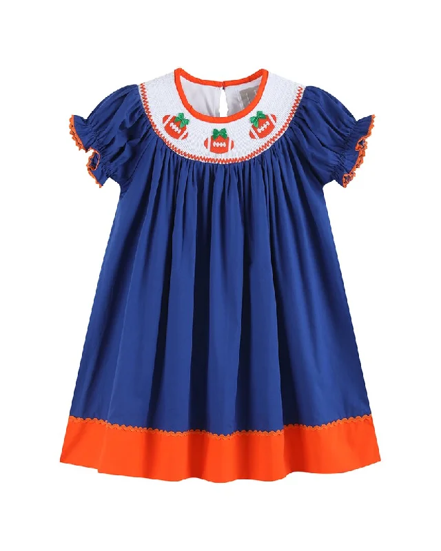 Lil Cactus Football Smocked Bishop Dress Dark color unclassified dresses