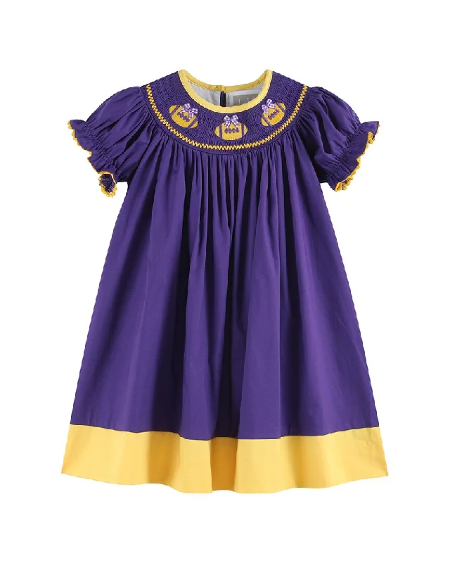 Lil Cactus Football Smocked Bishop Dress Color block unclassified dresses