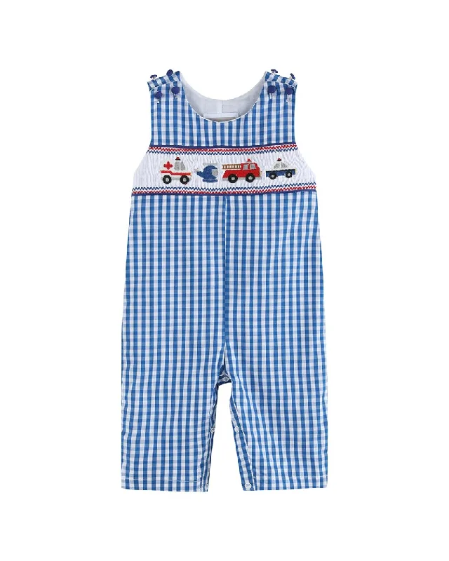 Lil Cactus Gingham Emergency Vehicle Smocked Overall Metallic unclassified dresses