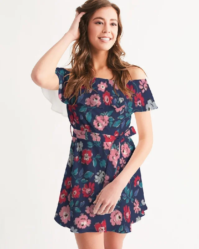 Midnight blue pretty glance.  Women's All-Over Print Off-Shoulder Dress Everyday wear unclassified dresses