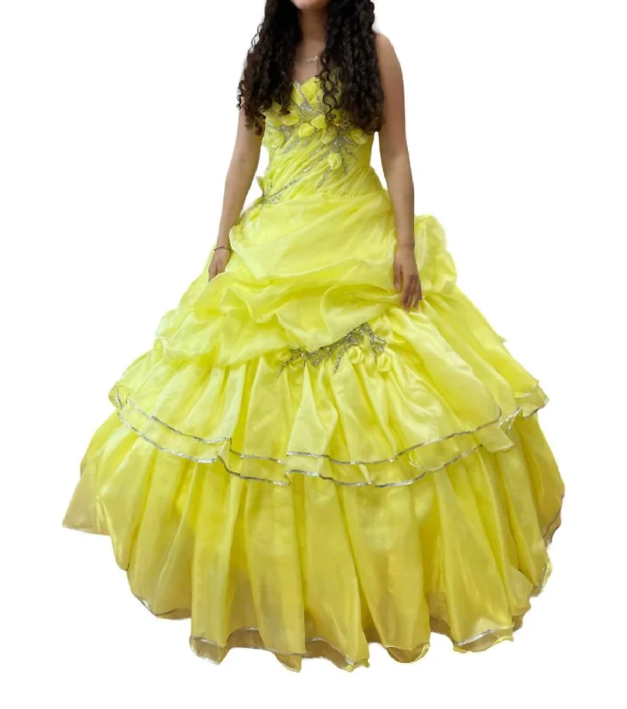 Off Shoulder Quinceañera Dress In Canary Lace unclassified dresses