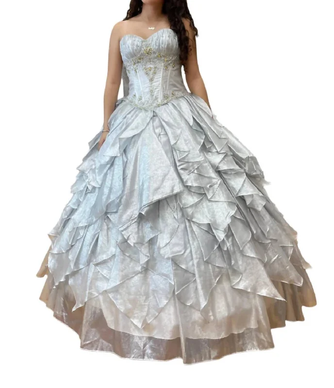 Off Shoulder Quinceañera Dress In Ice Silver Minimalist unclassified dresses