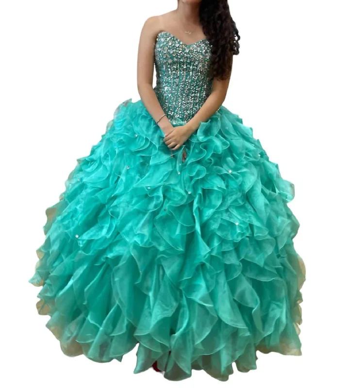 Off Shoulder Quinceañera Dress In Jade Monochrome unclassified dresses