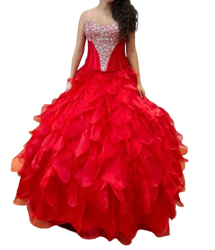 Off Shoulder Quinceañera Dress In Red Striped unclassified dresses