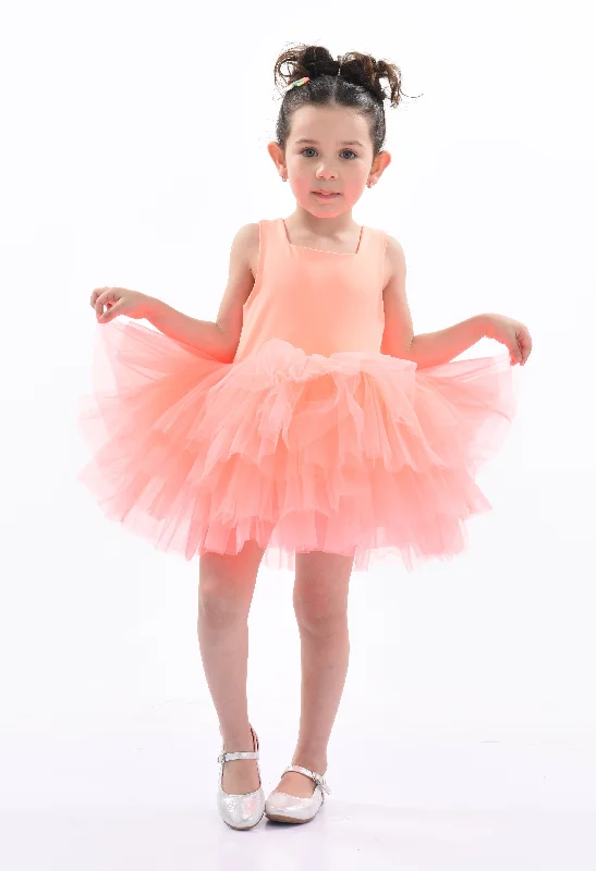 Orange Coral Solid Tutu Dress Knitted unclassified dresses