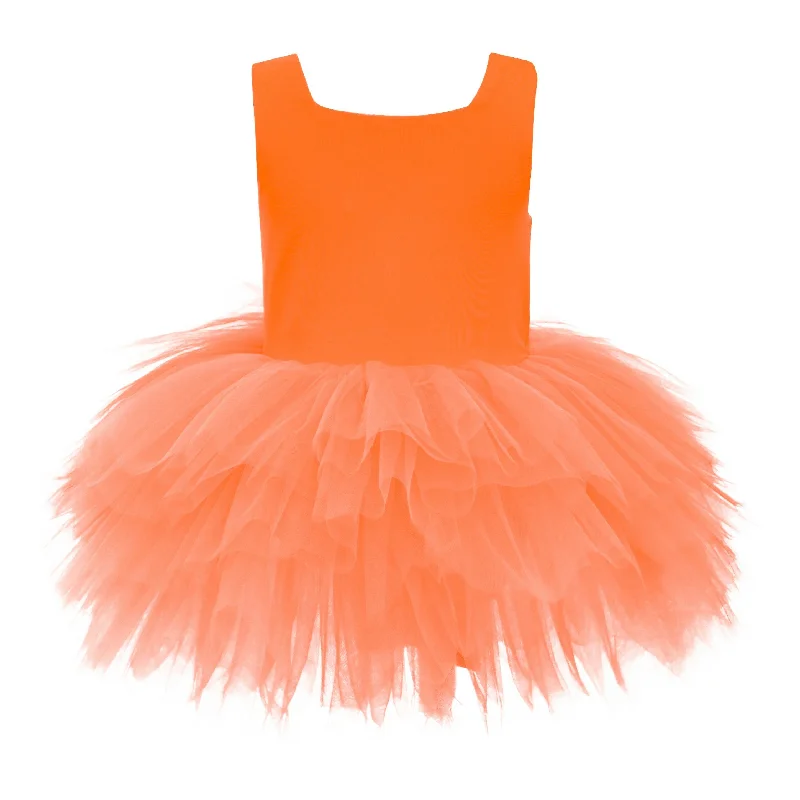 Orange Neon Solid Tutu Dress Long unclassified dresses