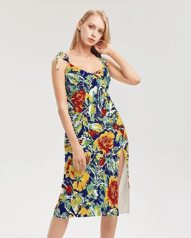 Painted floor design Women's All-Over Print Tie Strap Split Dress High-low unclassified dresses