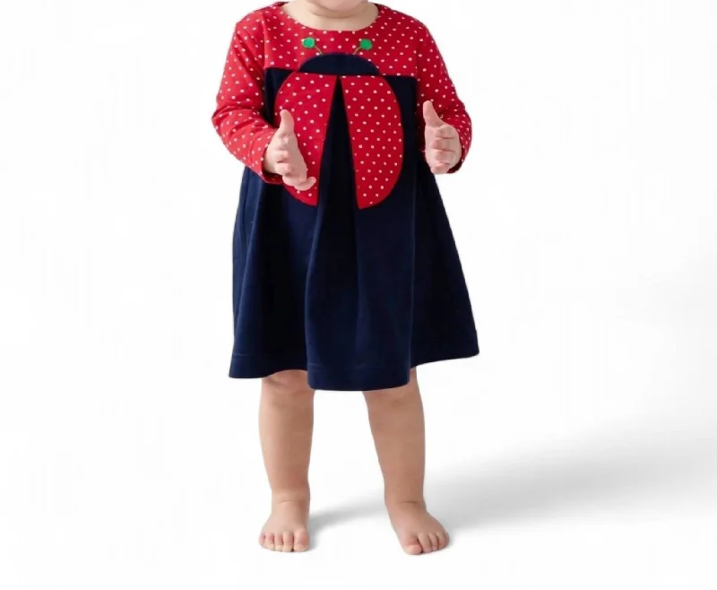 Printed Knit Dress With Ladybug In Red/navy Satin unclassified dresses