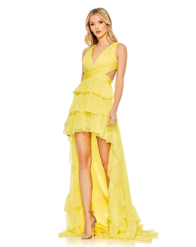 Ruffle Tiered Cross Over High Low Gown Sleeveless unclassified dresses