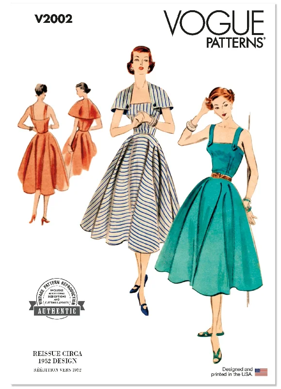 Vogue Sewing Pattern 2002 Vintage 1950's Dress and Capelet A-line unclassified dresses