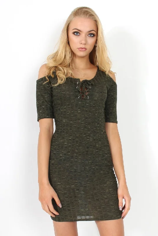 Suzie Khaki Tie Up Cut Out Shoulder Cocktail unclassified dresses