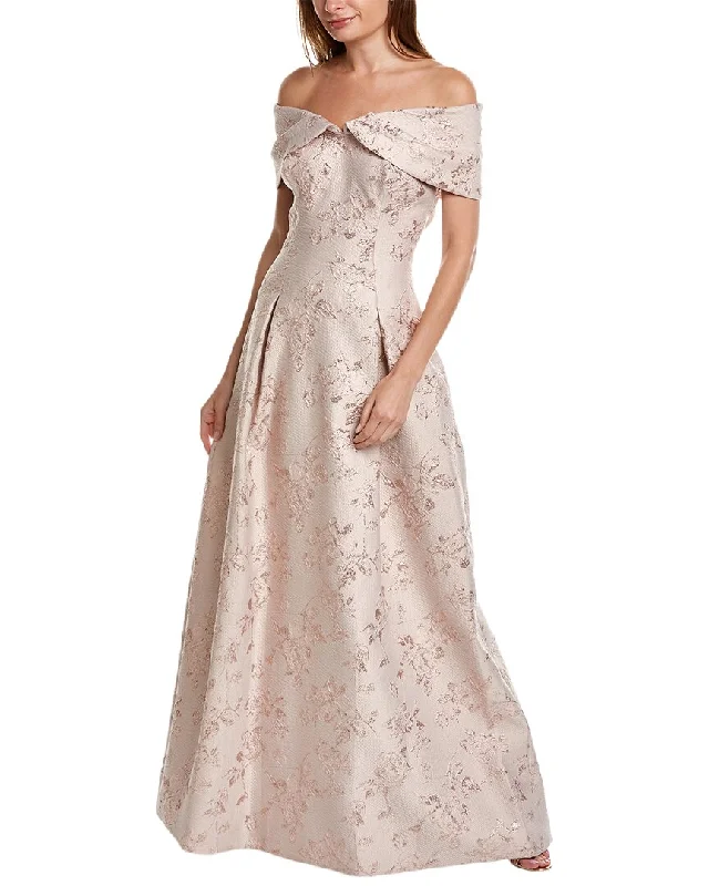 Teri Jon by Rickie Freeman Off-The-Shoulder Jacquard Gown Wrap unclassified dresses