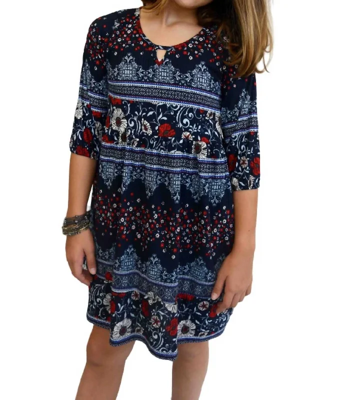 Tween Fall Dresses In Navy Border Print Circle Luxury unclassified dresses