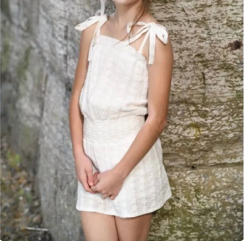 Tween Karlie Romper Dress In White Eyelet Party unclassified dresses