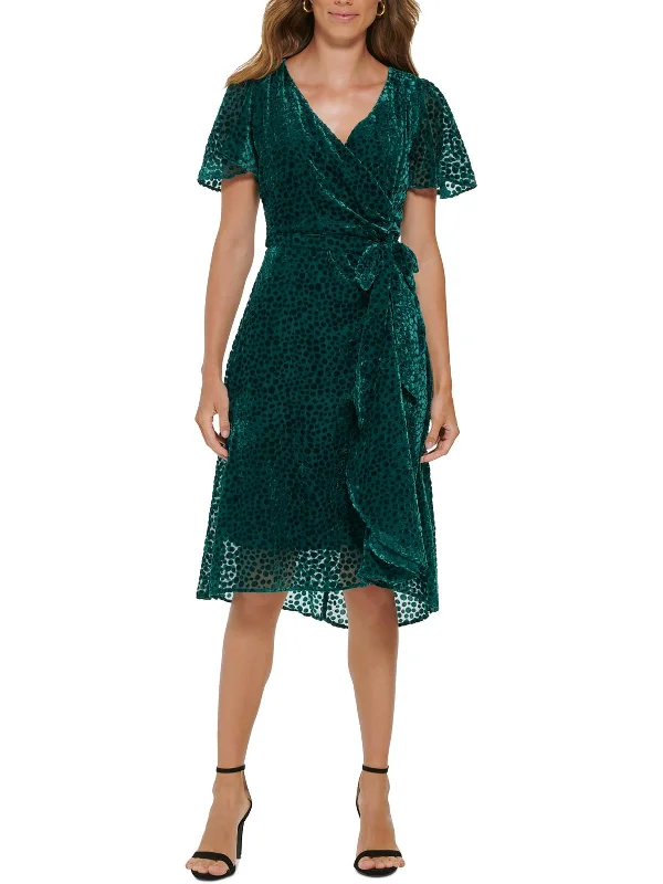 Womens Velvet Knee Wrap Dress Tiered unclassified dresses