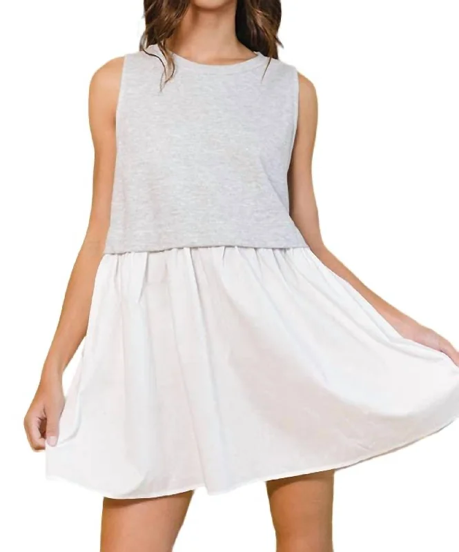 Harlow Oversize Sleeveless Mini Dress In Grey/ivory A-line Denim Skirt