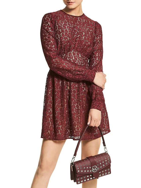 Womens Lace Mini Fit & Flare Dress Flirty Mini Skirt