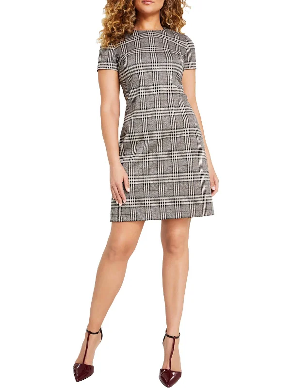 Womens Mini Glen Plaid Sheath Dress Button-front Mini Skirt