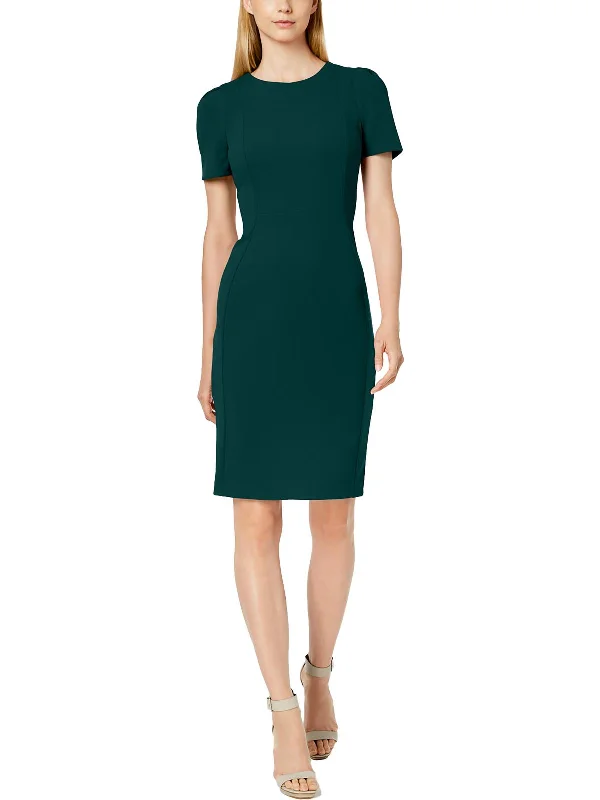 Womens Round Neck Short Sleeve Sheath Dress Fitted Mini Skirt