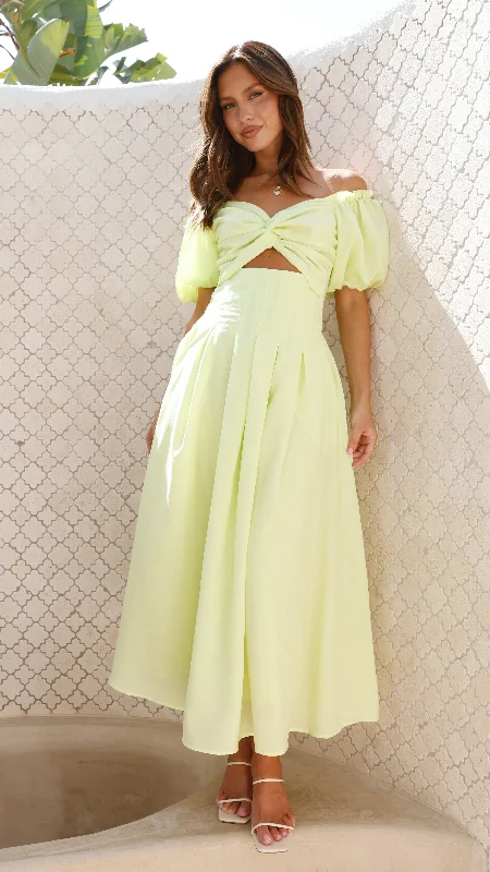 Apella Maxi Dress - Citrus Green Layered Maxi Skirt