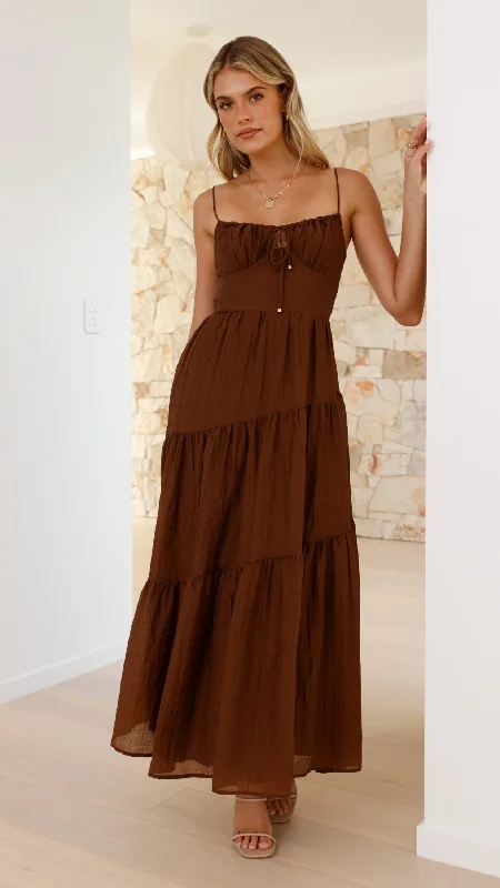 Cove Maxi Dress - Chocolate Embroidered Maxi Skirt