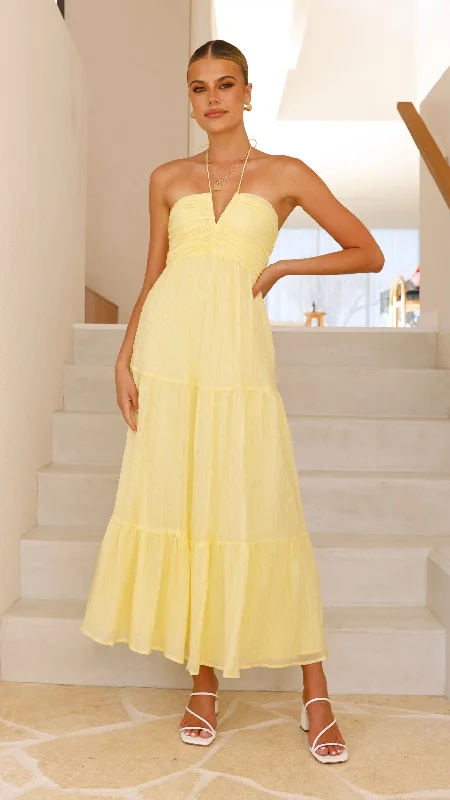 Taffeta Maxi Dress - Yellow Embellished Maxi Skirt