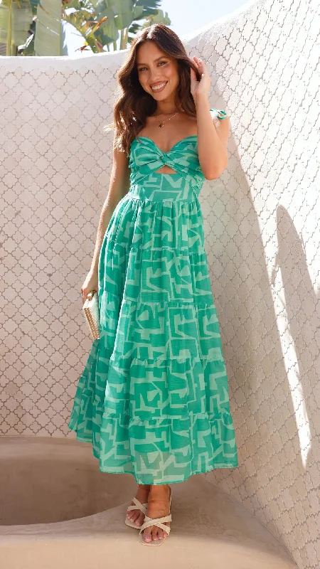 Zakuro Maxi Dress - Green Print Maxi Skirt Fashion