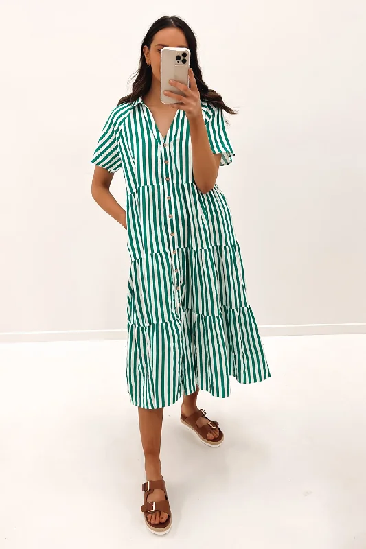 Brooke Midi Dress Green Stripe Wrap Midi Skirt