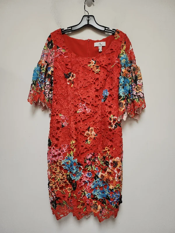 Orange Dress Casual Midi Badgley Mischka, Size 4 Printed Floral Midi