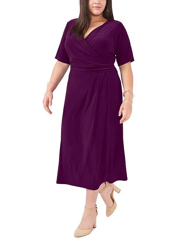 Plus Womens Jersey V-Neck Midi Dress Everyday Midi Skirt