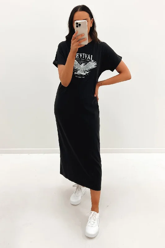 Revival Midi Tee Dress Washed Black Structured Midi Skirt