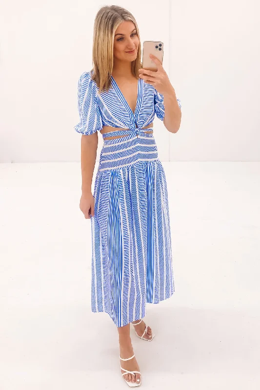 Toni Midi Dress Blue Stripe Soft Denim Midi